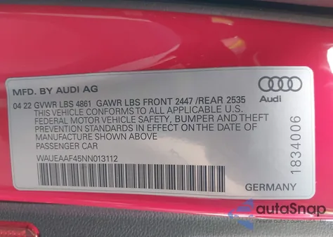 2022 Audi A4 Premium Plus 45 Tfsi S Line Quattro S Tronic из США, поврежденный, VIN WAUEAAF45NN013112